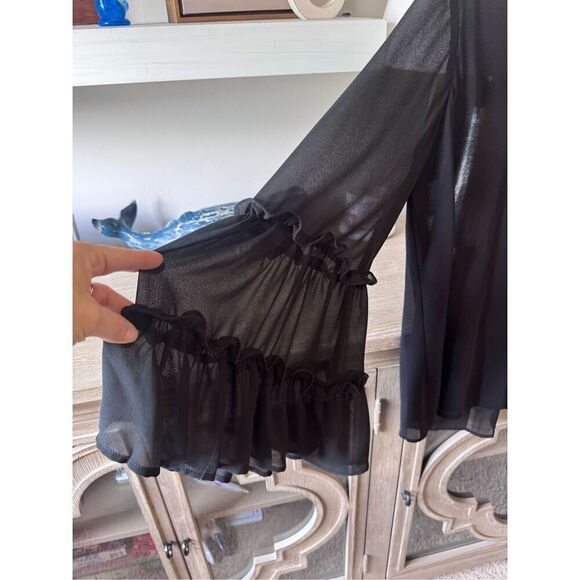 Show Me Your MuMu Black Ruffle Bell Sleeve Sheer Blouse Size Medium - Picture 4 of 8